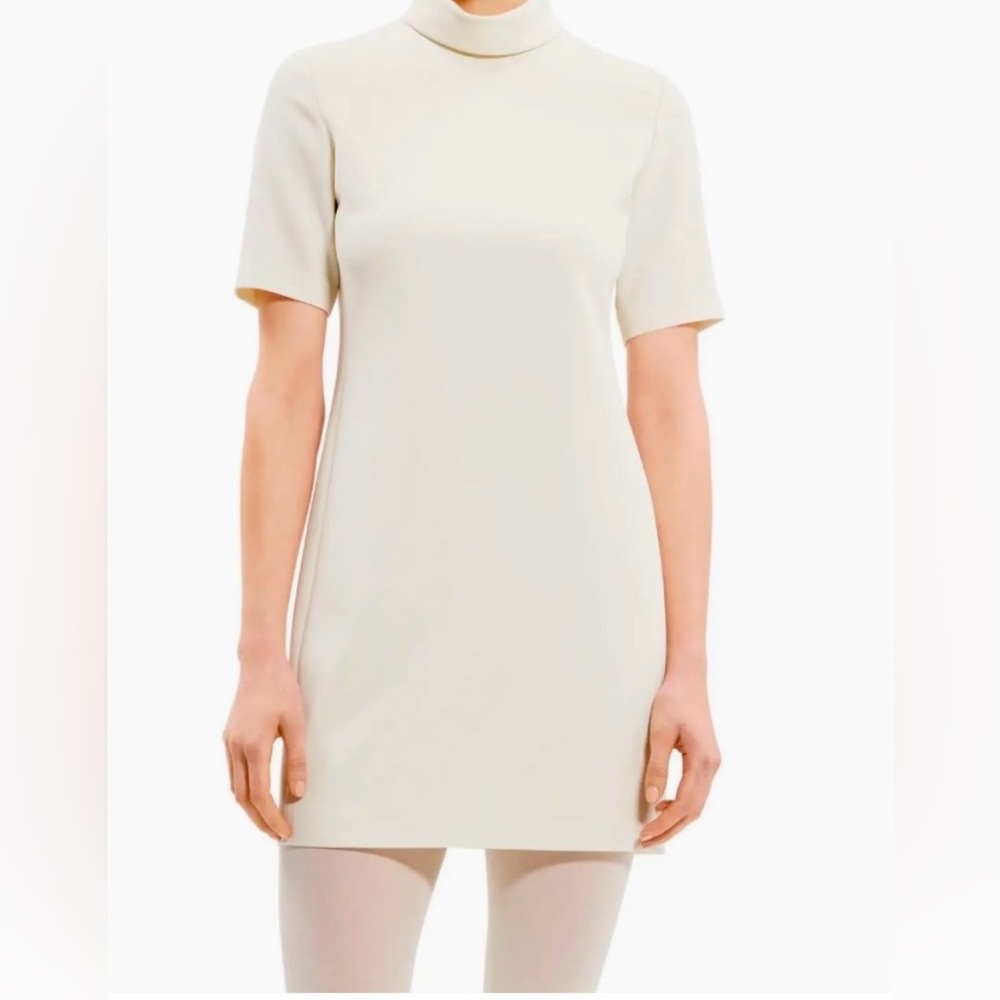 Theory Mock Neck Mini Dress In Rice Size 4